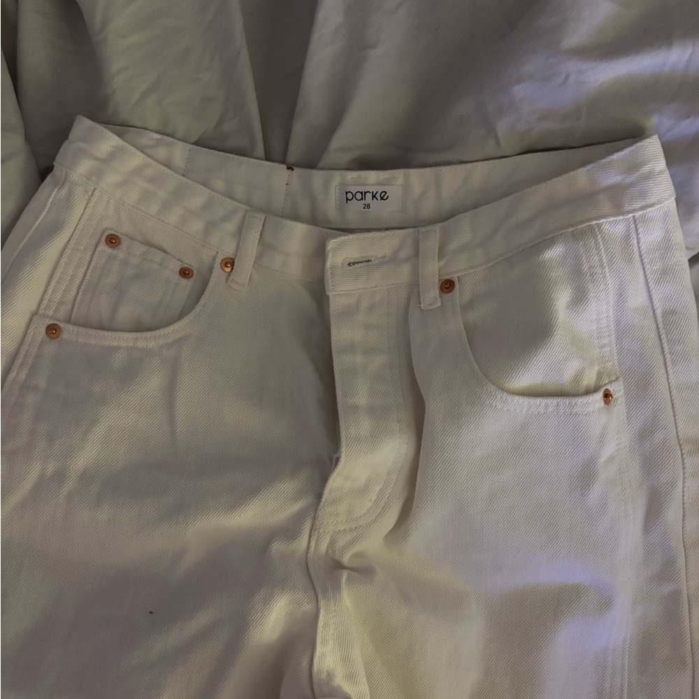 Limited Edition Parke horseshoe white/cream denim jeans NWOT - Picture 8 of 8
